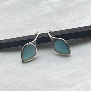 Sterling silver leaf blue shell inlay earrings